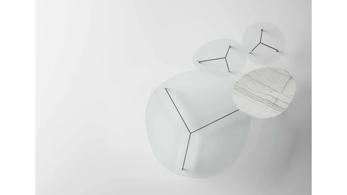 Tavolino con piano in vetro o marmo e struttura di metallo After9 di Tonelli