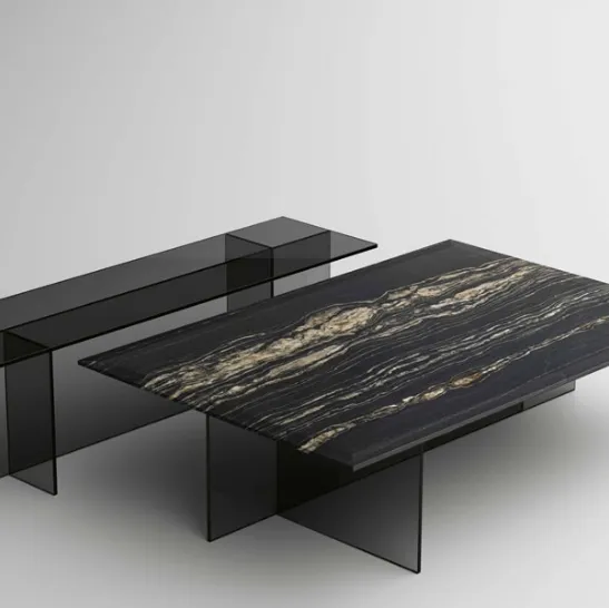 Tavolino in marmo con basamento in vetro Sestante_Stone di Tonelli