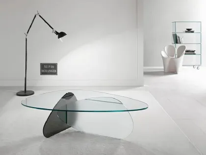 Tavolino di design in vetro fumé, acidato e trasparente Kat di Tonelli