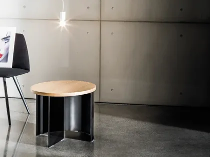 Tavolino Regolo Round con top in legno e base in vetro di Sovet
