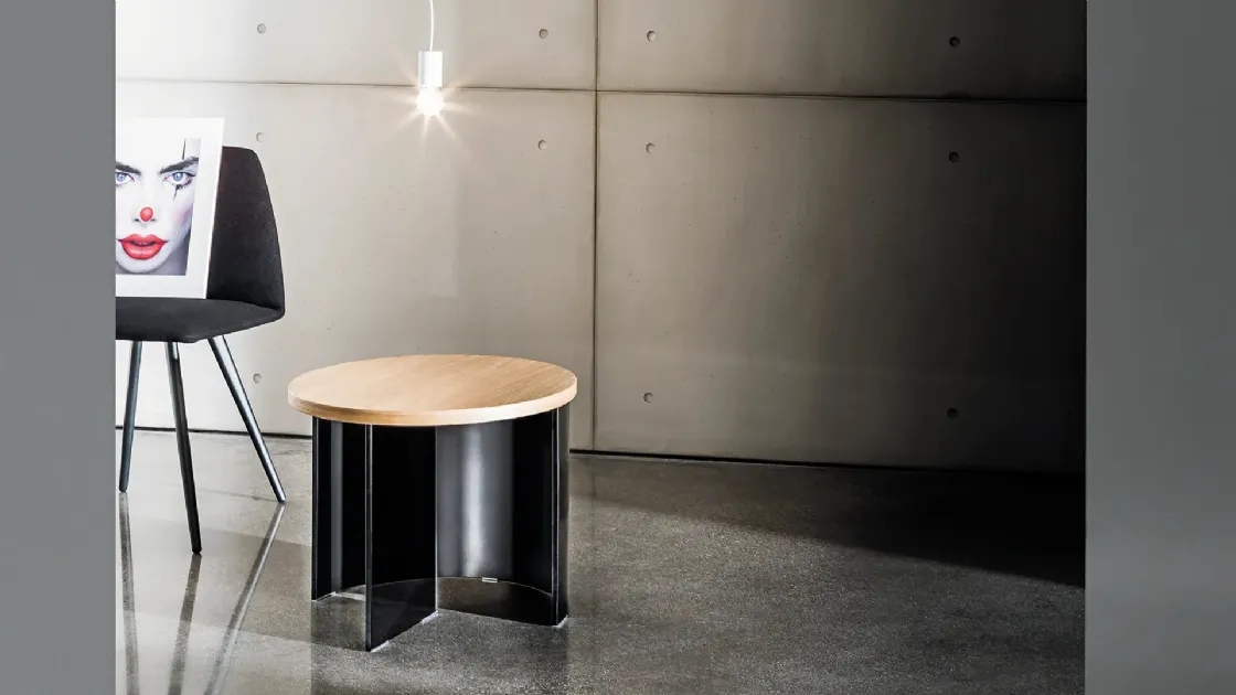 Tavolino Regolo Round con top in legno e base in vetro di Sovet