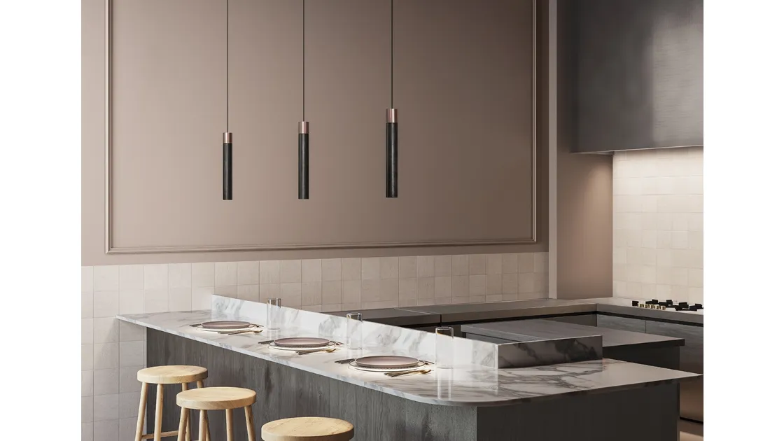 Lampada a sospensione in ceramica Barro Negro realizzata con tecniche antiche Minimal di Kundalini