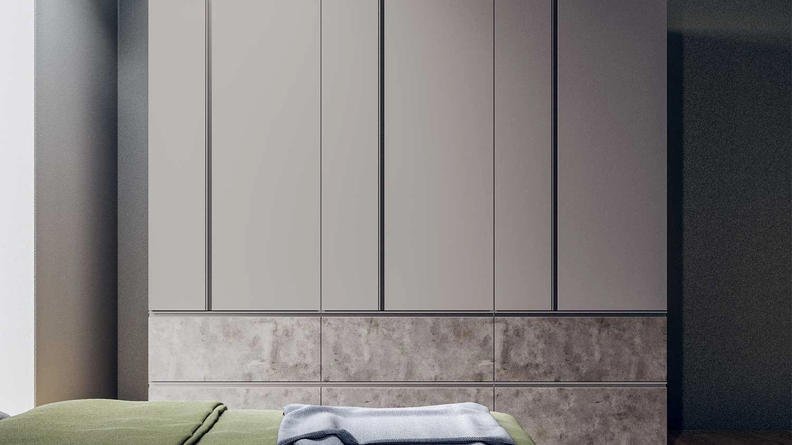 Armadio con ante battenti in laccato opaco e cassetti in melaminico Ghost Lineare di Clever
