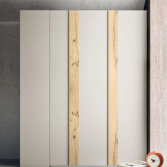 Armadio con ante battenti Slim con inserti in legno di Clever