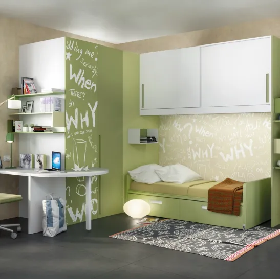Cameretta angolare in laccato bianco e verde Comp 371 di Tumidei