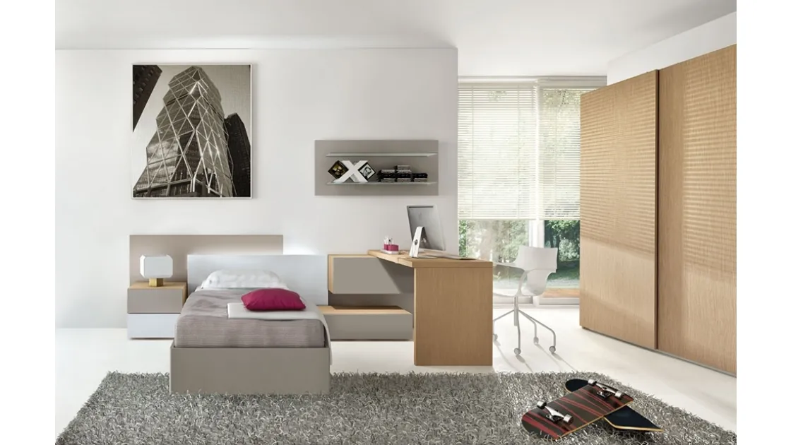 Cameretta Natural Composizione 04 in Rovere mandorla e laccato opaco di Granzotto
