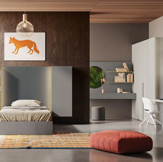 Cameretta componibile in laccato opaco e melaminico con letto contenitore Start T11 di Clever