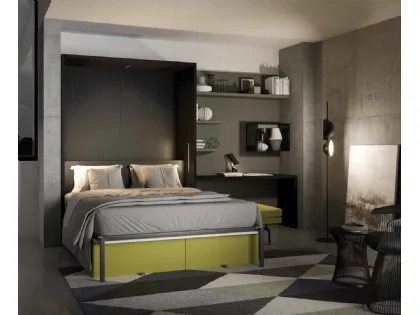 Letto a scomparsa aperto finitura Rovere carbone Block System Comp 250 di Tumidei