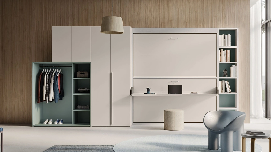 Letto a castello a scomparsa chiuso con scrivania integrata in laccato opaco Im 22 13 Hiro Up di Clever