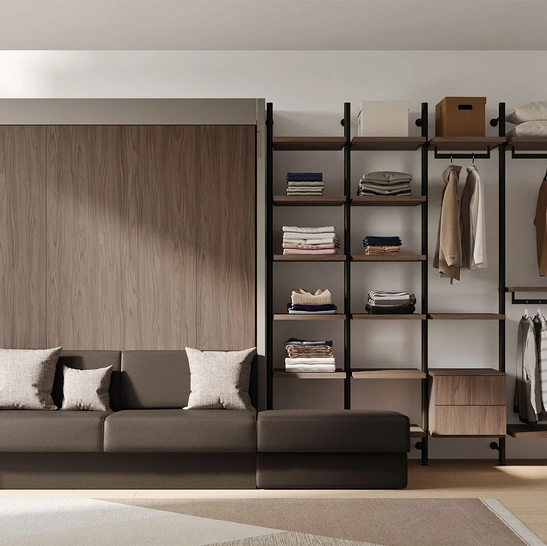 Letto a scomparsa con divano lineare integrato in ecopelle Im 22 02 Nobu di Clever