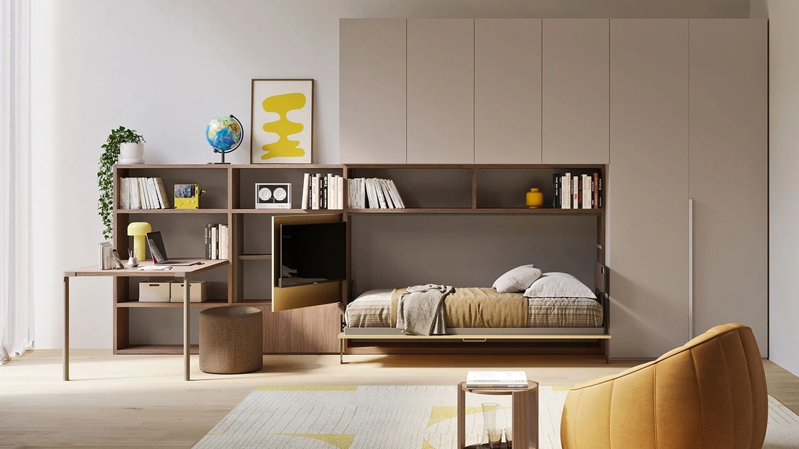 Letto singolo a scomparsa aperto Im 22 10 Nikai in melaminico di Clever
