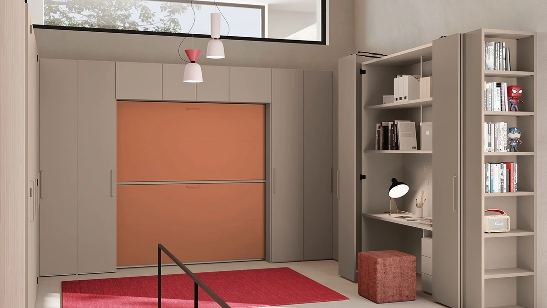 Letto a castello a scomparsa chiuso Im 22 11 Nikai Up in melaminico e laccato di Clever