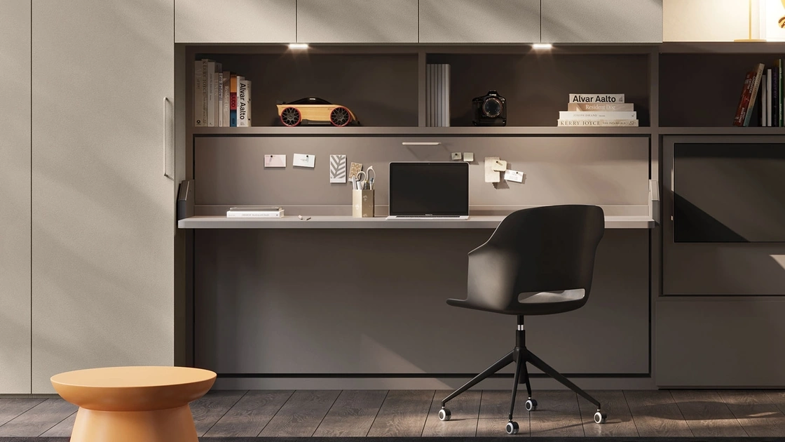 Letto singolo a scomparsa chiuso con scrivania integrata Im 22 12 Hiro in melaminico di Clever