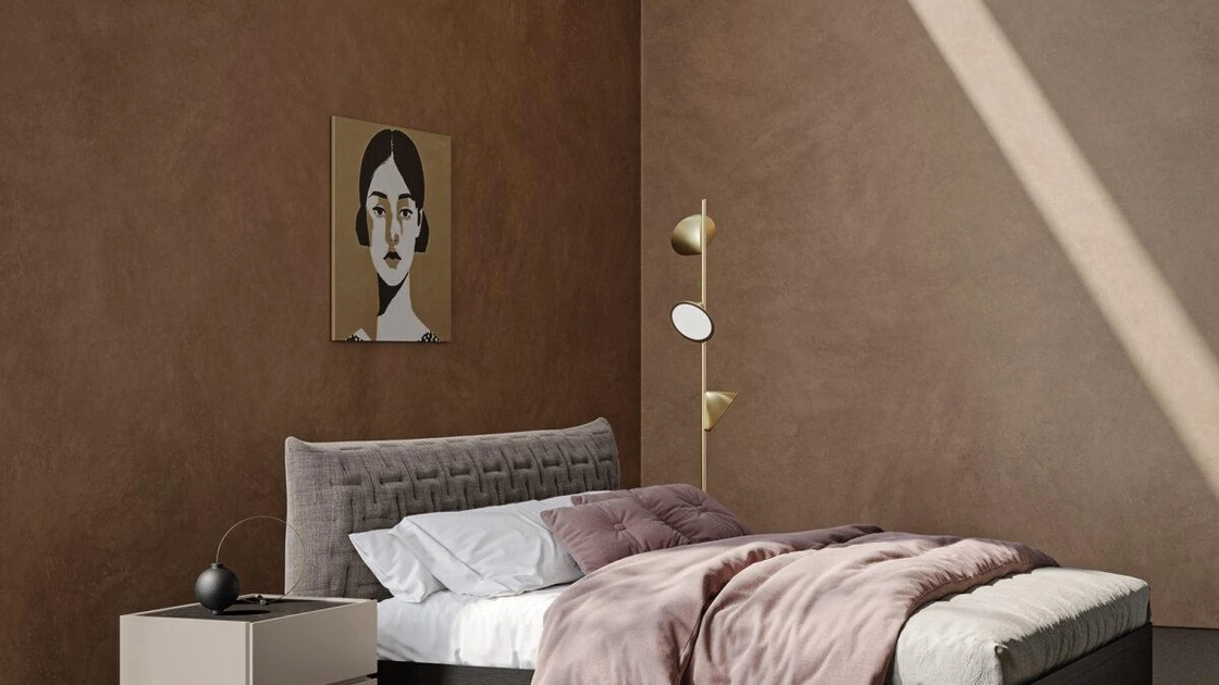 Letto in Rovere con testiera in tessuto imbottito e trapuntato Tender di Morassutti