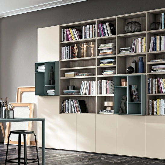 Libreria a muro IM20 L24 in laccato opaco e melaminico di Clever