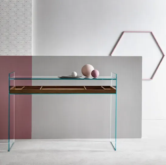 Mobile ingresso in vetro con cassetto in legno Quiller Consolle di Tonelli