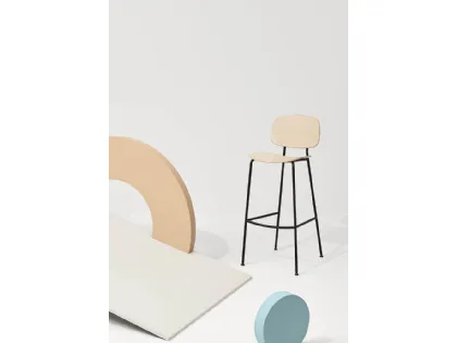 Sgabello Tondina Kitchen Stool in Rovere Naturale con telaio in acciaio di Infiniti