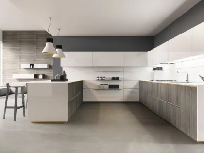 Cucina Design con penisola Mediterraneum Melaminico e Laccato lucido di Scic