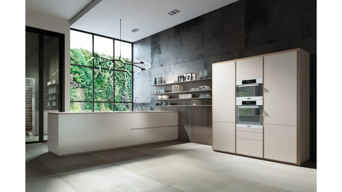 Cucina Design con penisola Mediterraneum in Cristallo laccato di Scic