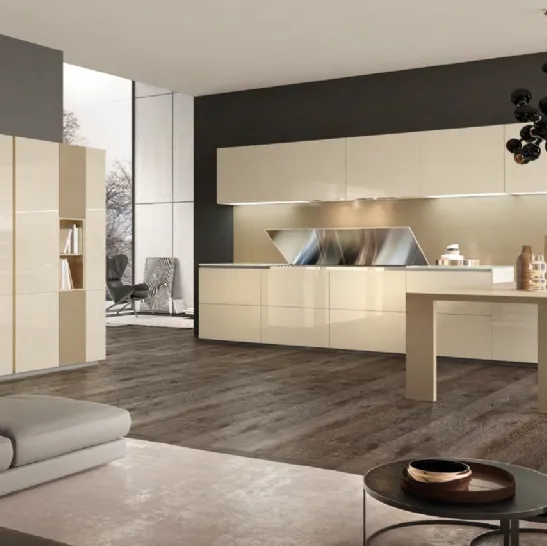 Cucina Design con penisola Mediterraneum in Laccato lucido Crema di Scic