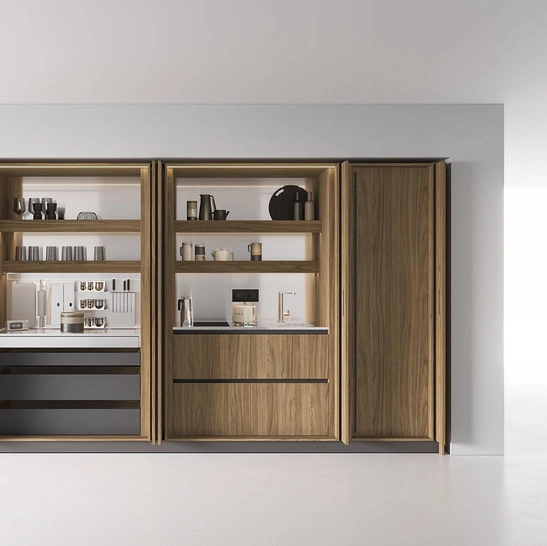 Cucina Moderna lineare Ante Rientranti 01 in noce naturale di Valdesign