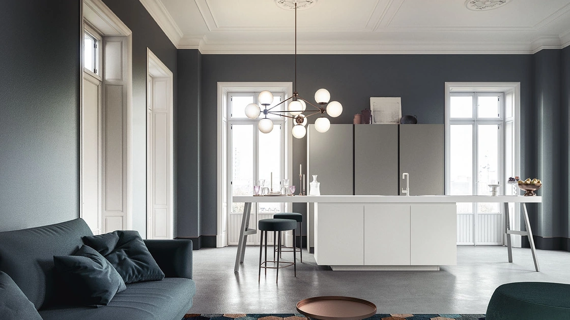 Cucina Moderna con isola Ante Rientranti 02 di Valdesign