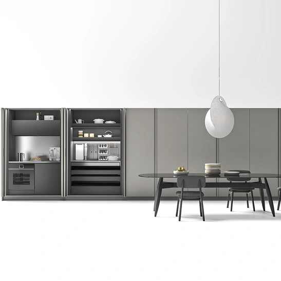 Cucina Moderna lineare Logica 03 in laccato opaco Platino e Antracite di Valdesign