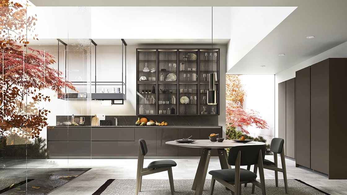 Cucina Moderna lineare Logica 08 in laccato lucido Fango di Valdesign