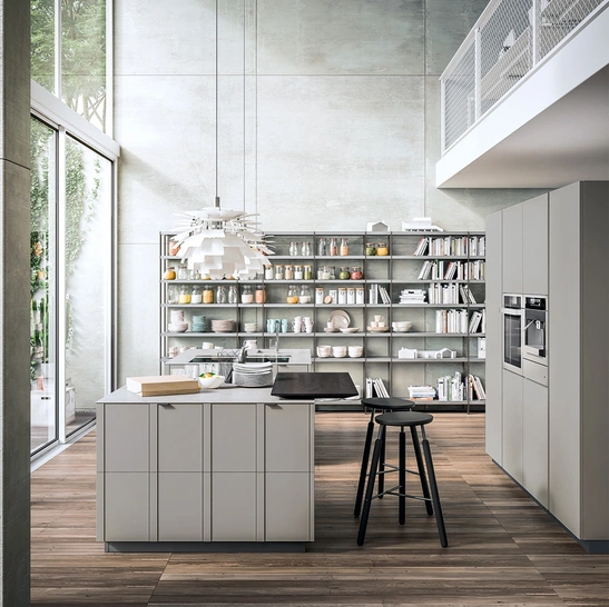 Cucina Moderna Maggiorana 03 in laccato opaco Platino di Valdesign