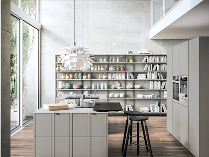 Cucina Moderna Maggiorana 03 in laccato opaco Platino di Valdesign